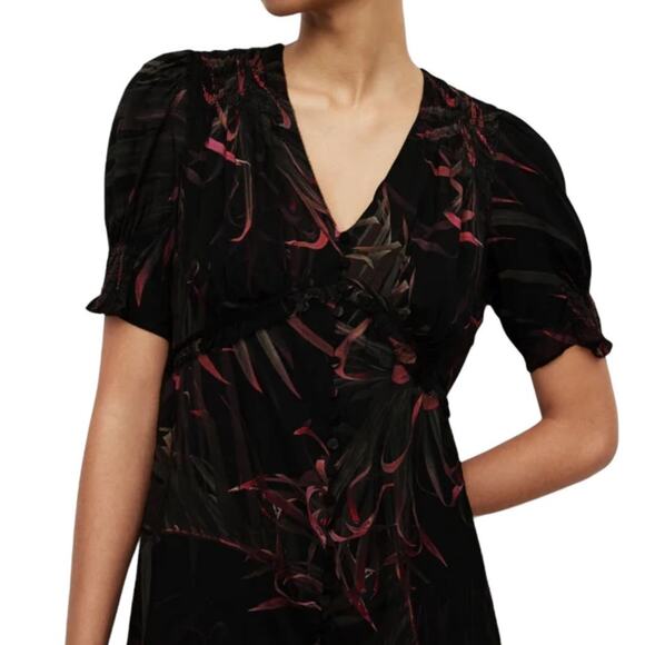 All Saints Demi Black and Floral Mini Dress Size 8 - Picture 5 of 16